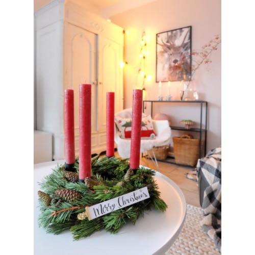 Adventskranz mit Kerzen rot "MERRY CHRISTMAS"