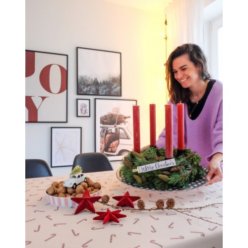 Adventskranz mit Kerzen rot "MERRY CHRISTMAS"