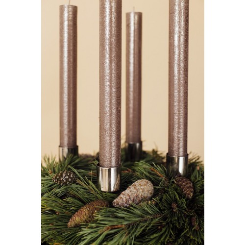 Adventskranz mit Kerzen "Noel Noel" mit Metallic Kerzen aus Kiefer gebunden