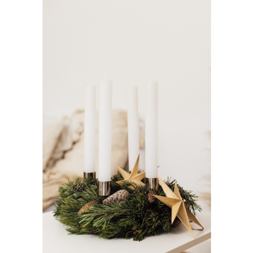 Adventskranz mit Kerzen "Noel Noel" mit weißen Kerzen aus Kiefer gebunden
